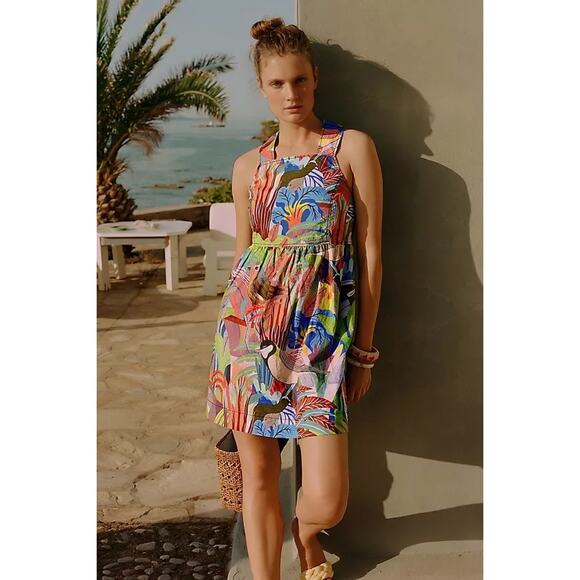 Anthropologie Orane Sigal Bird Palm Mini Dress Multi Medium Sleeveless Pullover - Picture 1 of 7